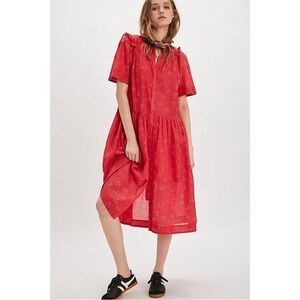 Free People Bella Mae Red Floral Midi Dress cottagecore medium nwt